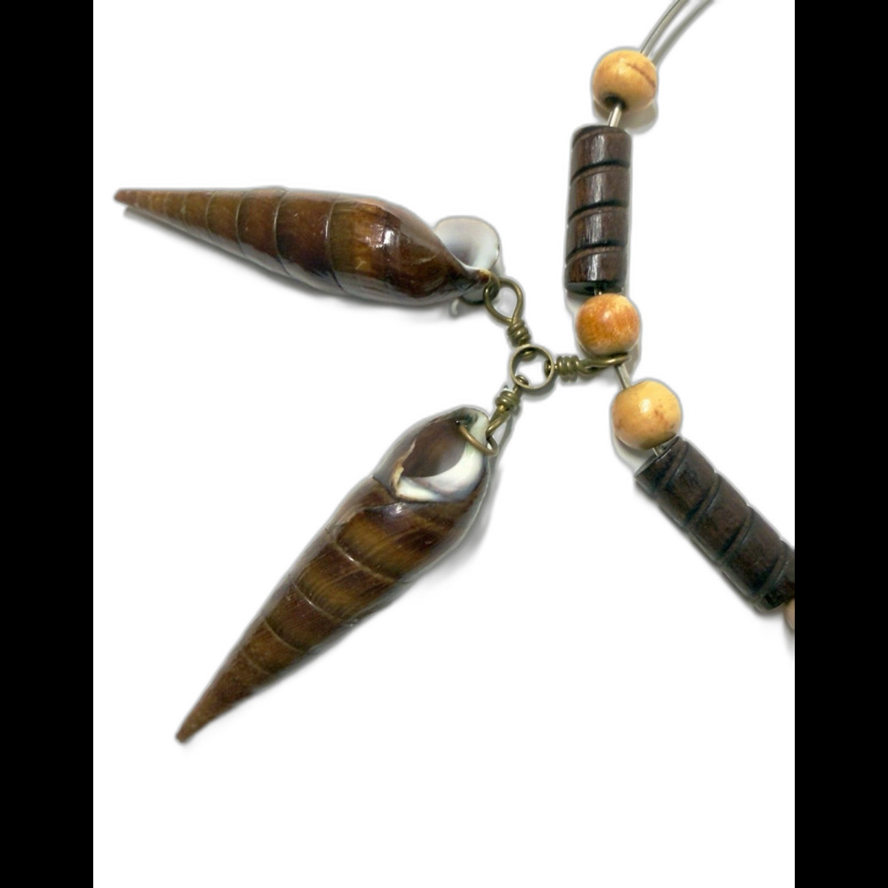 Boho Seashell Choker Necklace Natural Spiral Shell Pendant Wood Beads Jewelry